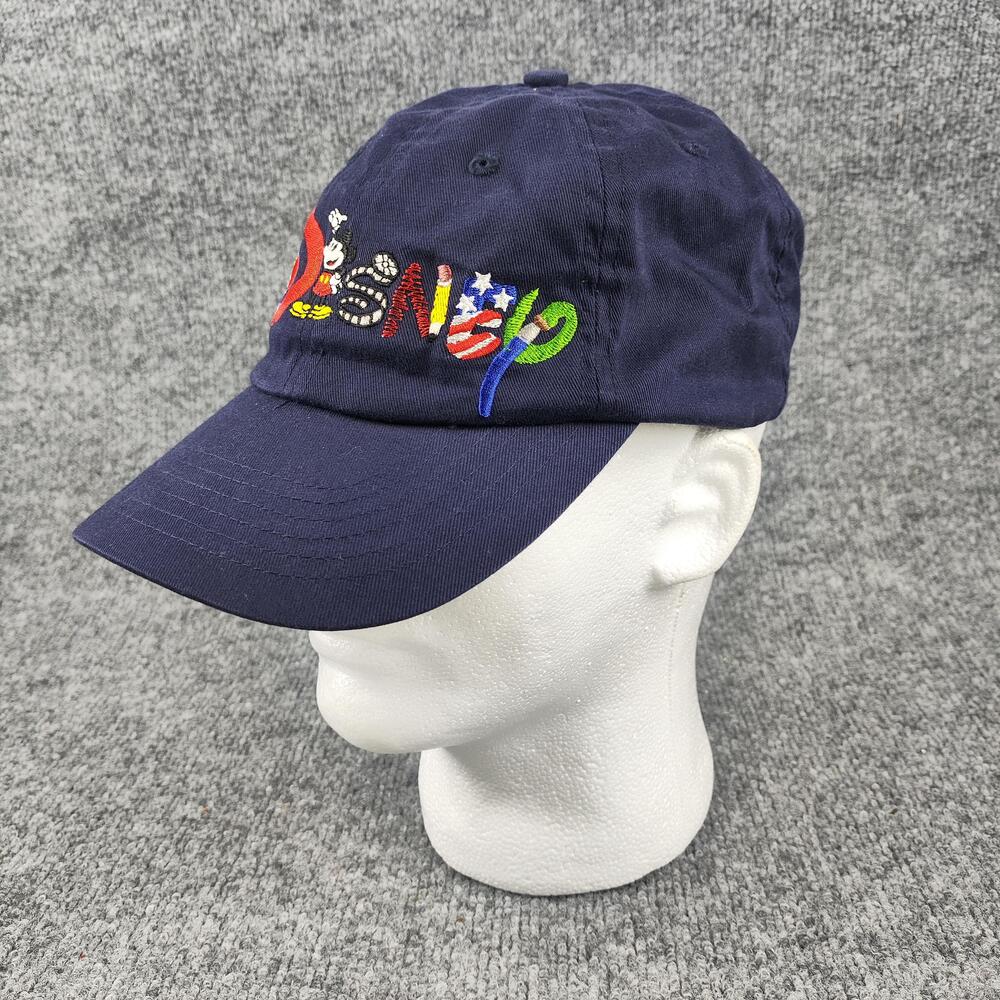 Disney Hat Cap Strap Back Mens One Size Navy Blue Mickey Mouse Patriotic Logo